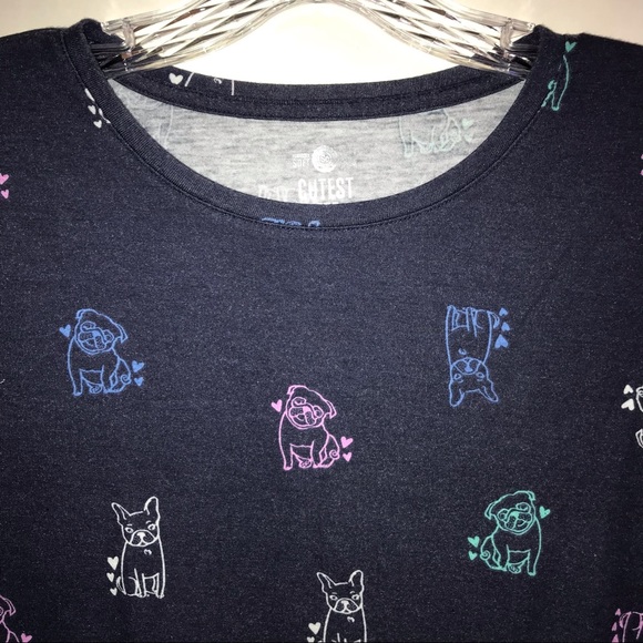 SO girls long sleeve t-shirt, navy blue with pugs and frenchie dogs all over - Picture 3 of 10